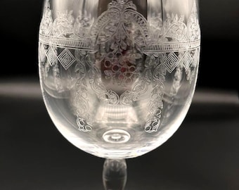 Bohemia Crystal Wine Glases - Set of 4 - Etched Floral Lace - Made in Czechoslovakia