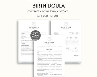 Birth Doula Kit: Contract, Client Intake Form, Invoice – Canva Template (Digital Download)