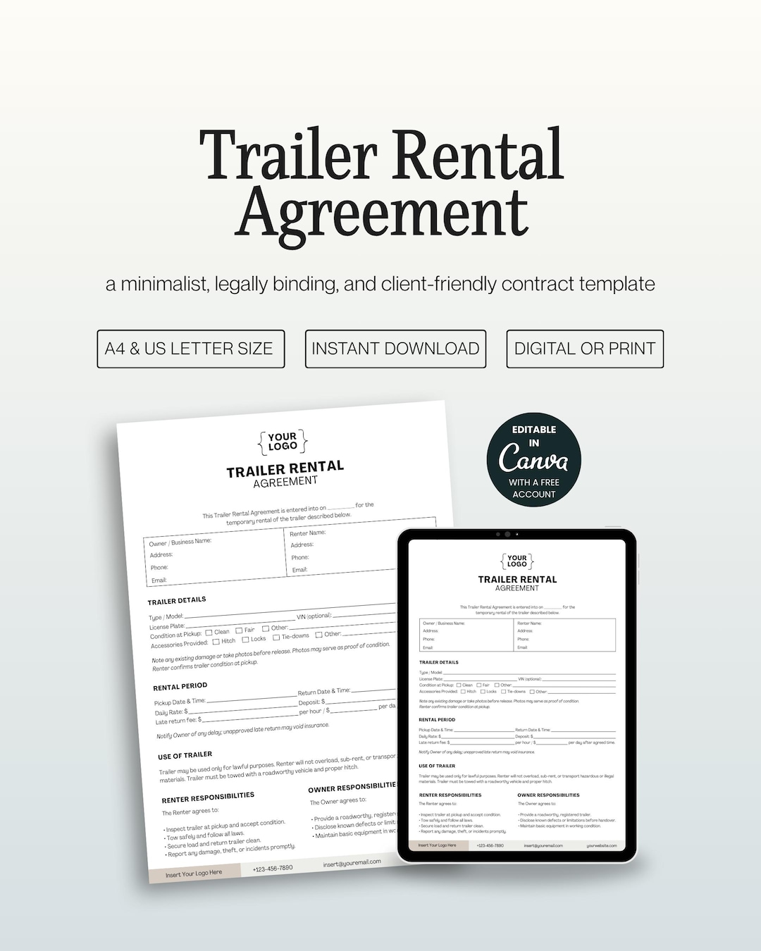 Dump Trailer Rental Contract Template Editable Canva Lease Agreement