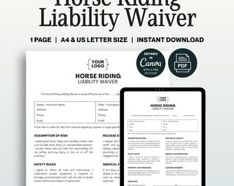 Horse Riding Liability Waiver Template, Editable Canva Horseback Riding Release Form, PDF Ready File