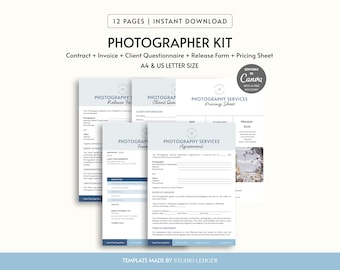 Photography Business Forms Bundle: Canva Editable Templates (A4 & US Letter)