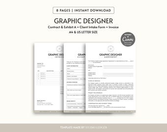 Graphic Designer Kit: Canva Contract, Client Form, Invoice (A4/US Letter)