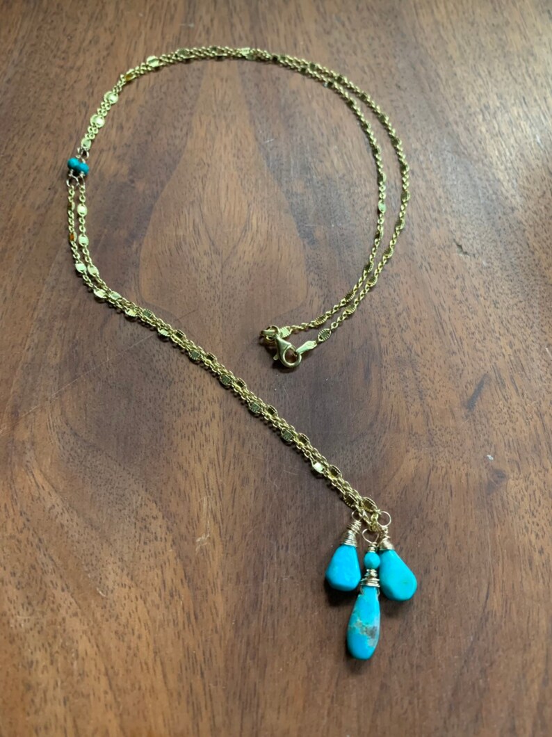 Turquoise and Gold Long Chain Necklace