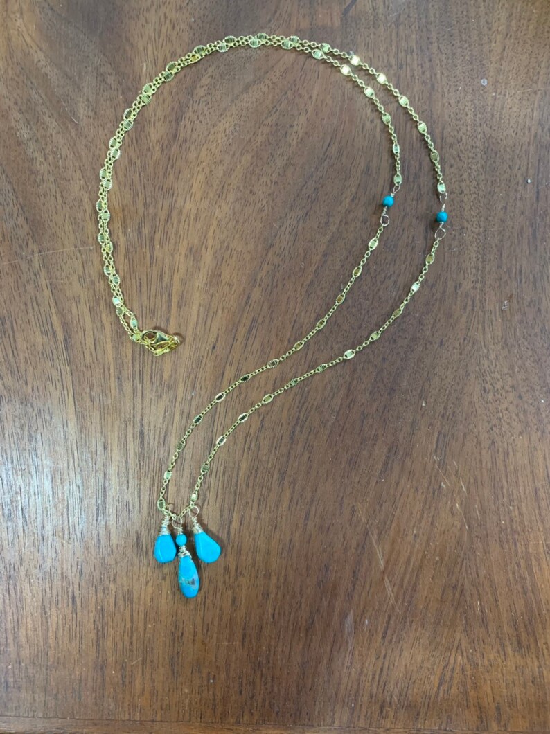 Turquoise and Gold Long Chain Necklace