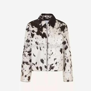 Hair-on Hide Cowhide Leather Jacket: Black & White Western Coat