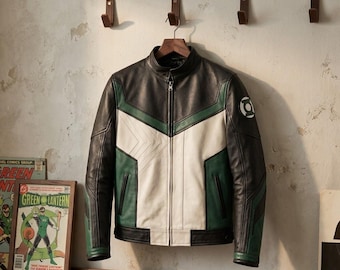 Men's Green Lantern Inspired Leather Biker Jacket