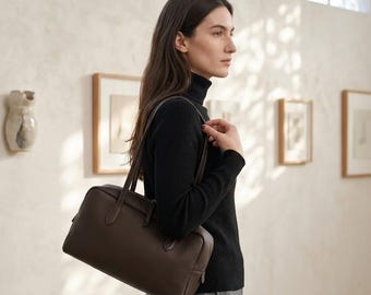 Bolso de mano minimalista de piel auténtica hecho a mano - Bolso tote para el día a día