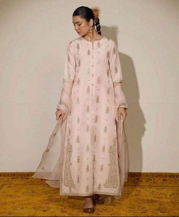 Indian Pakistani Baby Pink Stitched Embroided Summer Lawn,Casual Dress,ReadytoWear Designer Dress ,3 Piece Summer Wear,Festive Wear