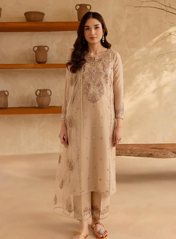Eid Latest Casual Dresses Indian Pakistani Brown Stitched Embroided Summer Lawn,formal Dress,ready To Wear