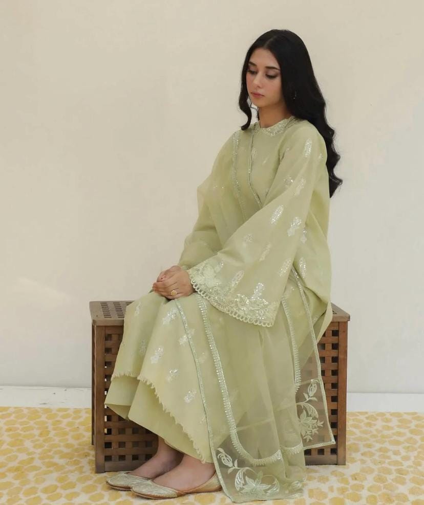 loft green polka dot dress Pakistani Bridal Dress in Gown Lehenga Dupatta Style SMALL main image 0