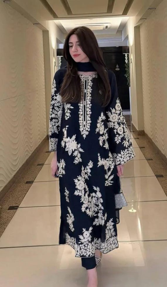 Pakistani 3 Piece Blue Stitched Summer Lawn,Women Lawn Dress,Ready to Wear Designer Dress ,Casual Wear,Indian Embroided Lawn,Luxury Lawn