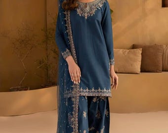 Embroidered Light Blue Cotton Suit, Pakistani 3 Piece Dress - Etsy