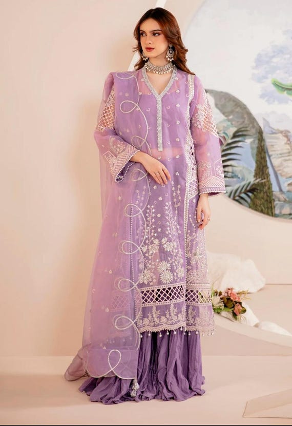 open lace back dress Maria B BD-2903 Purple main image 0