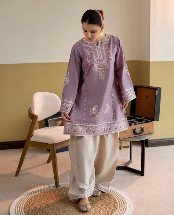 Indian Pakistani purple Stitched Embroided Eid Summer Lawn,Casual Dress,Ready to Wear Designer Dress ,2 Piece purple lawn suit,Festive Wear