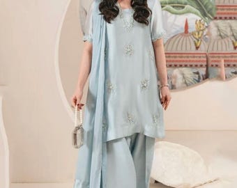 Embroidered Light Blue Cotton Suit, Pakistani 3 Piece Dress - Etsy