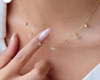 Collar de circonita blanca para mujer Elegante joyería de cristal brillante, collar de cristal de circonita de lujo, collar delicado, regalo para ella,