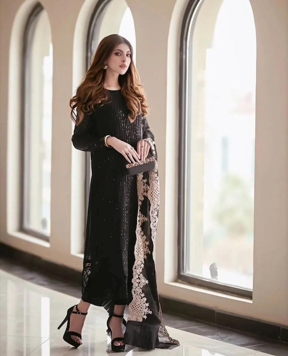 formal stitched dresses Indian Pakistani Black Stitched Chiffon Embroided Dress,formal Dress for  Women,pakistani Suit, Formal Wear,guest Party Wear,festive Wear