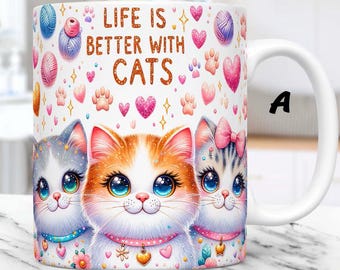 LIFE IS BETTER With Cats Mug - Cat Lover-koffiemok, magnetronbestendig
