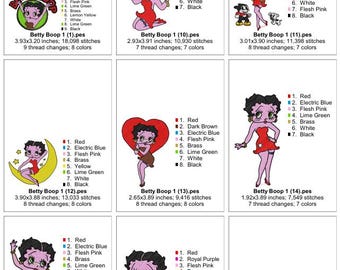 Betty Boop Set van 52 borduurmachineontwerpen PES Format Plus