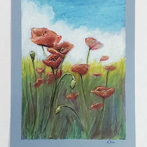 Original Oil Pastel Drawing "Poppies"