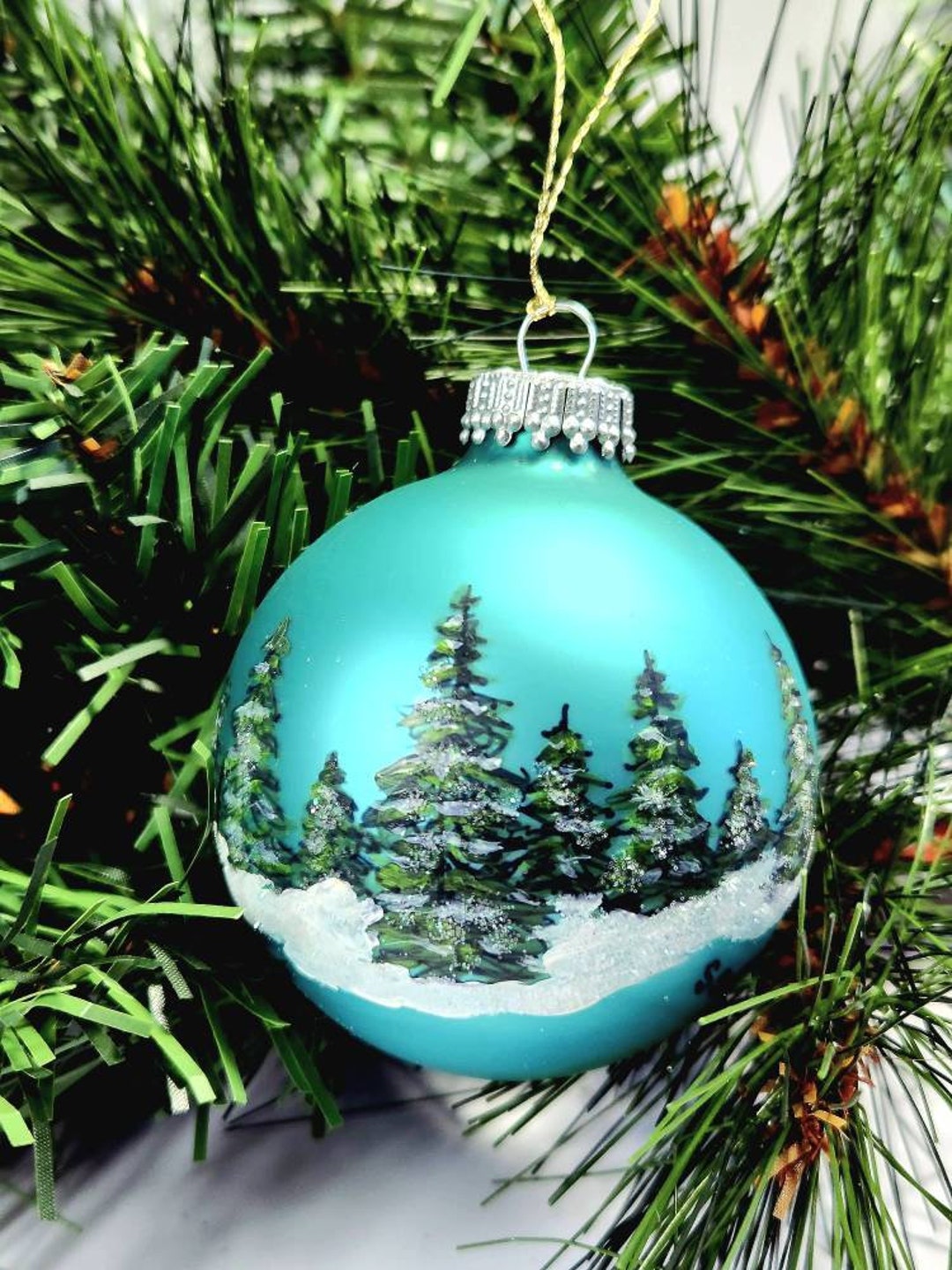 Hand Painted Glass Christmas Tree Ornament Etsy