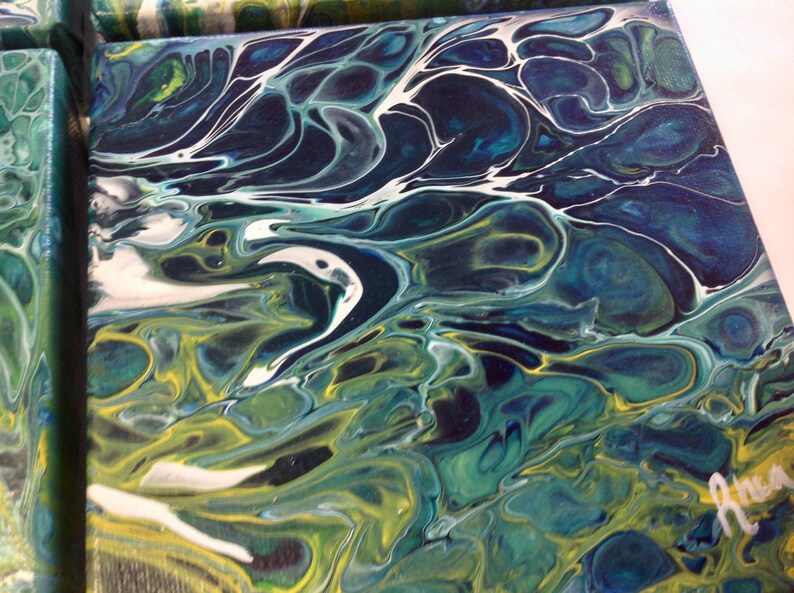 Fluid Acrylic Painting Set of 4 Etsy