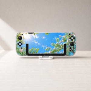 Custom Sunny Blossom Tree Case for Switch, OLED, Lite and Switch 2, Clear Hard Shell Cover, Kawaii Blue Sky Console Skin