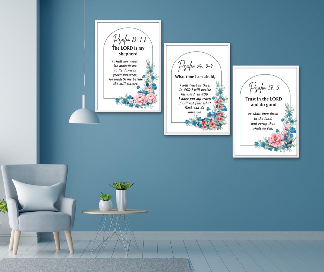 Christian Psalm Wall Art | Set of 3 Bible Verse Wall Art | Faith ...