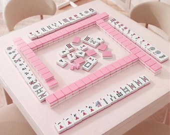 White American Mahjong Set: 166 Engraved Tiles, Pink Travel Bag, Dice