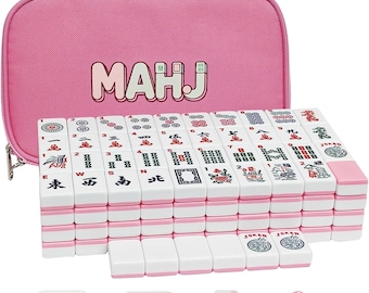 White American Mahjong Set: 166 Engraved Tiles, Pink Travel Bag, Dice