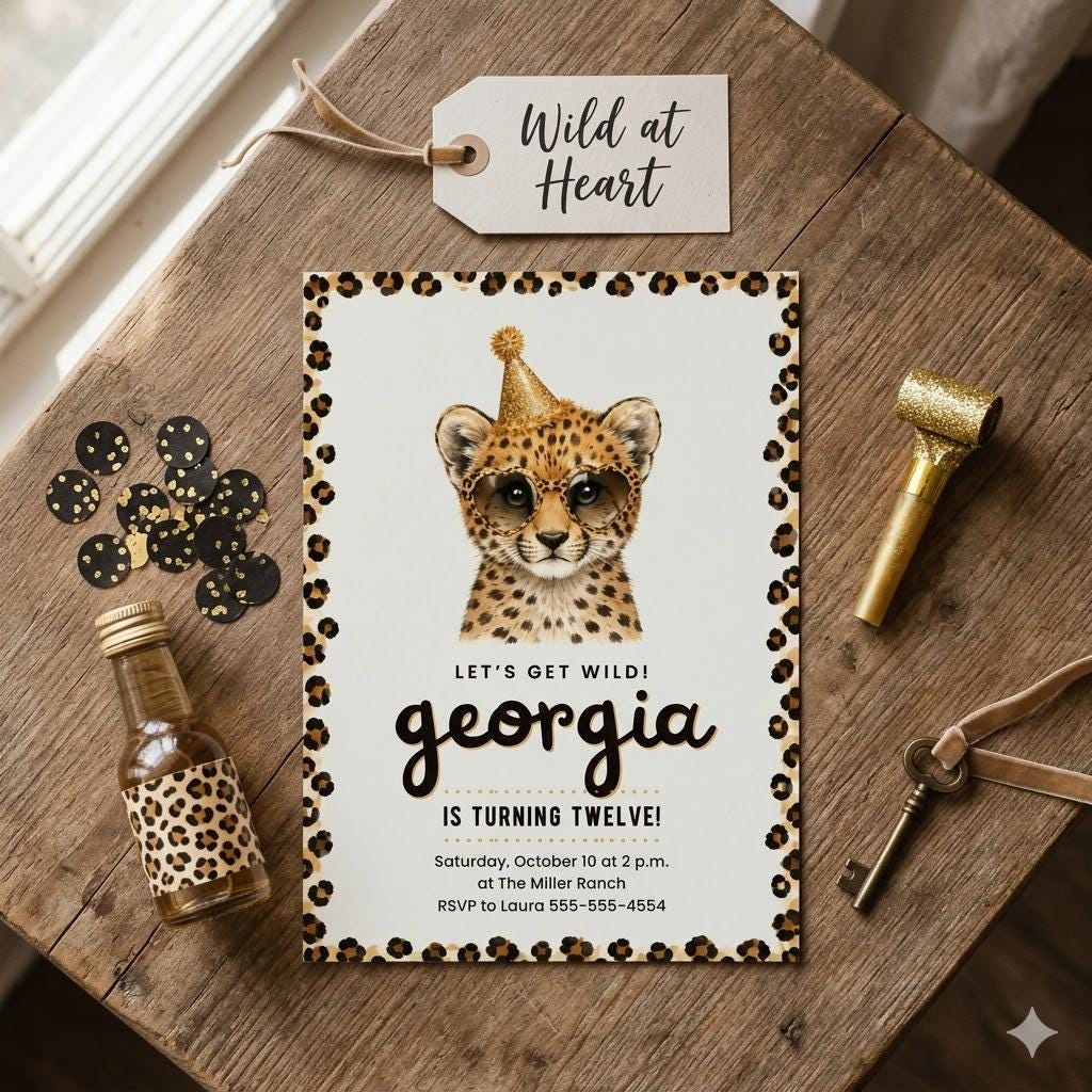 Cheetah Birthday Party Invitation, Canva Template, Wild One Invite ...
