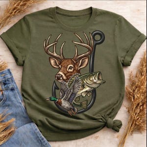 Deer Duck Fish Hook SVG | Outdoorsman Hunting Fishing Laser File | Bass Buck Mallard png pdf eps dxf for Hat Patches and Engraving