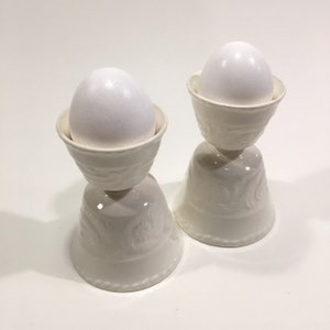 Porcelain Vintage Off White Double Ended Egg Cup w/ Embellished Design
