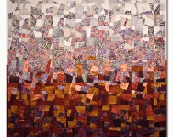 Fine Art Quilt, Reds, Peaches, Pinks Quilted Colorful Wall Art