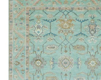 Green Oushak style Hand Knotted Rug 4x6, 5x8, 6x9, 8x10, 9x12, 10x14 ft Contemporary Handmade Rugs for Living Room