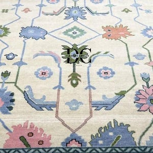Oushak Carpet | Handmade Vintage Wool Rug | Neutral Farmhouse Living Room Turkish Decor