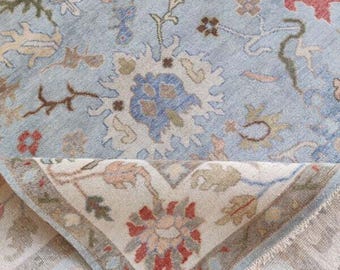 Large Blue Modern Oushak Wool Rug – Hand-Knotted & Custom Sizable in any size