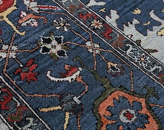 Blue Indo Oushak Rug, Hand Knotted Perfection for Living Spaces. Sizes: 4x6 to 12x15 ft. A Fusion of Antique and Modern Design