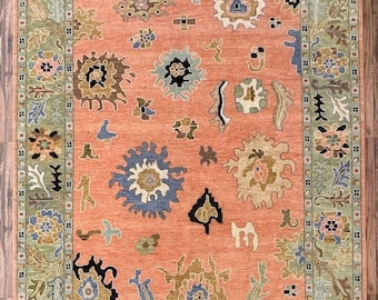 Elegant Indo Oushak Rug, Hand Knotted Perfection for Living Spaces. Sizes: 4x6 to 12x15 ft. A Fusion of Traditional and Modern Design