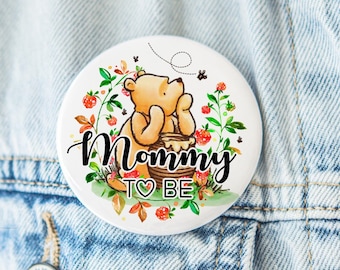 Classic Winnie the Pooh Baby Shower pins | personalized family name badges | Mommy to be | Storybook baby shower | Party Pins with names