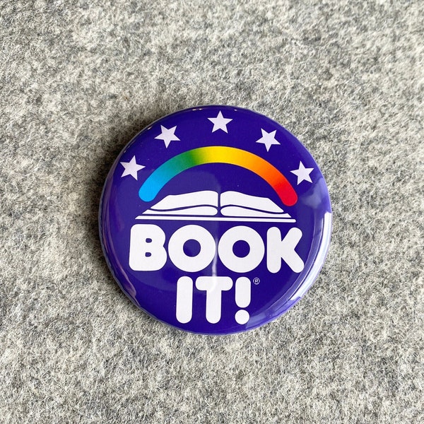 Book It pin | classic 80's retro style pinback button  |  Reading  button | locker magnets | 1980s kid | jean jacket flair