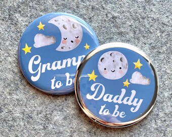 Custom baby shower button Over the moon party pin name tag for twinkle baby shower custom text pin for mom to be gift idea for new Grandpa