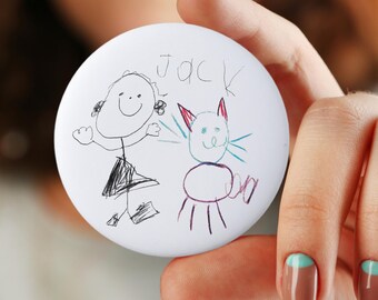 Custom magnet for artwork pin gift for grandparent keepsake with custom picture on fridge with personalized child drawing pinback button art