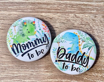 Boy baby shower Pins | Mommy to be | Dinosaur baby shower name badges pinback buttons | Custom family name tags | Baby Dino pins