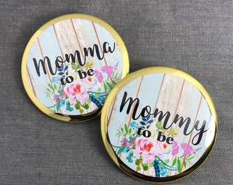 Mommy to be pins |Rustic  wood with Roses | Gender Neutral baby shower | Pregnancy announcement  | personalized party Pins Buttons with Name