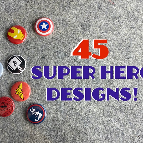 Superhero pins | 45 Super hero designs | Marvel DC Comic inspired | bookbag pin | locker Magnets for boys | Birthday party Favors | keychain