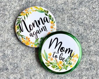 Party pins with personalized text  family name button favor for event name tag for mom to be gift for bridal party shower favor for grandma