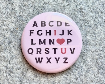 I LOVE YOU alphabet pin | Valentines day pin | Fun Quotes & Saying  Pinback Buttons | Funny magnets | Small Gifts | Magnetic Necklace Charm