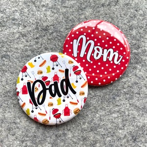 Personalized pinback button | 11 different BBQ Patterns | Baby Q Baby Shower | Mommy to be pin | Summer cookout custom name tag | Party pins