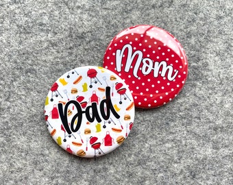 Personalized pinback button | 11 different BBQ Patterns | Baby Q Baby Shower | Mommy to be pin | Summer cookout custom name tag | Party pins